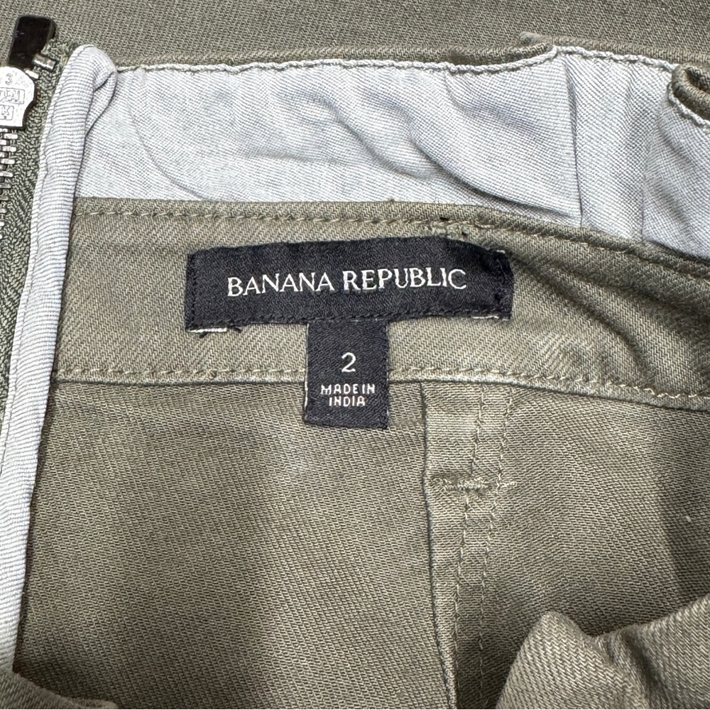 {Banana Republic} Army Green Paperbag Waist Midi Pencil Stretch Denim Skirt - Picture 4 of 6